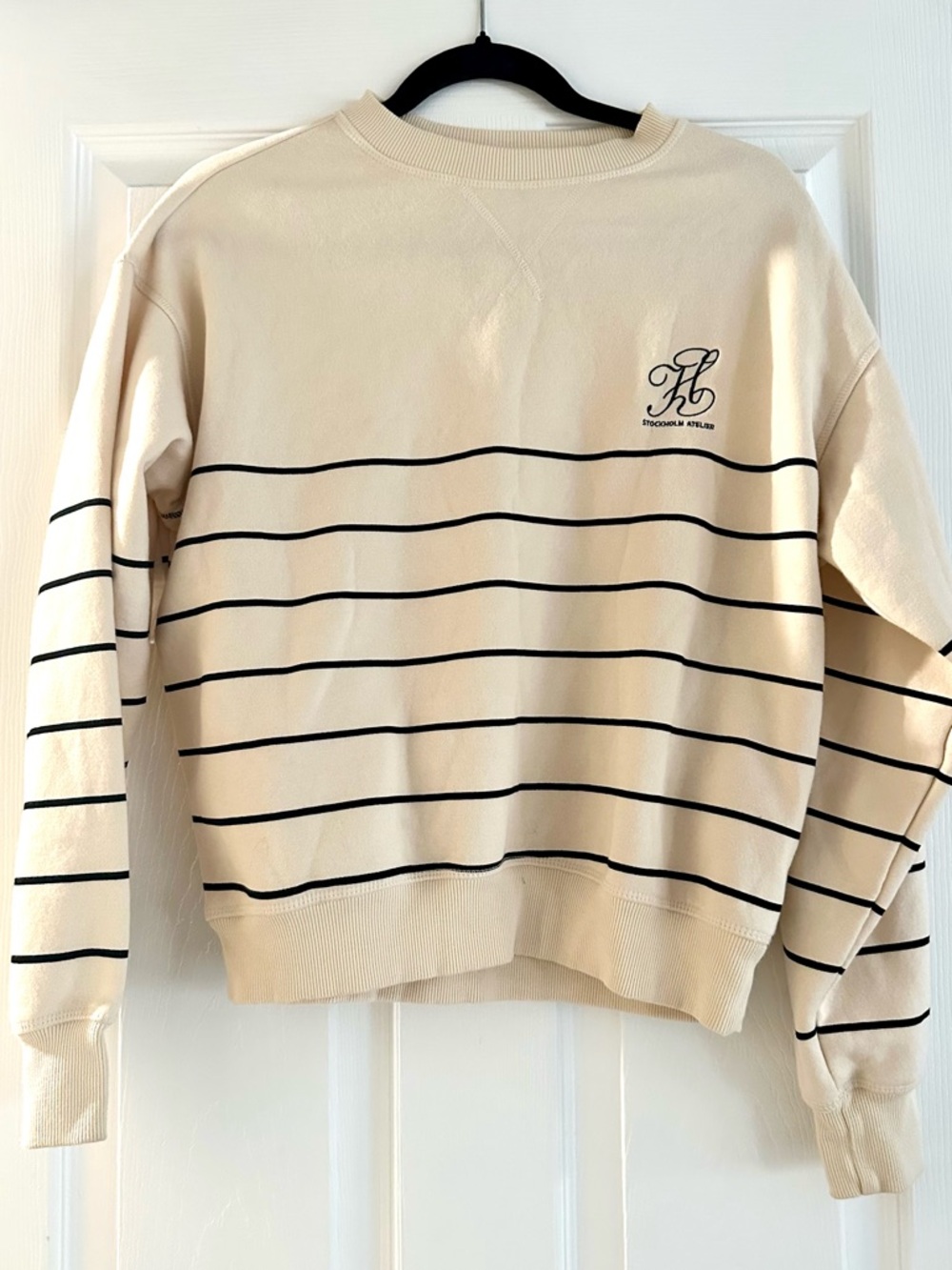 H&M Stockholm Atelier Cream Striped Sweatshirt XS Neutral French Girl Chic - Picture 6 of 6